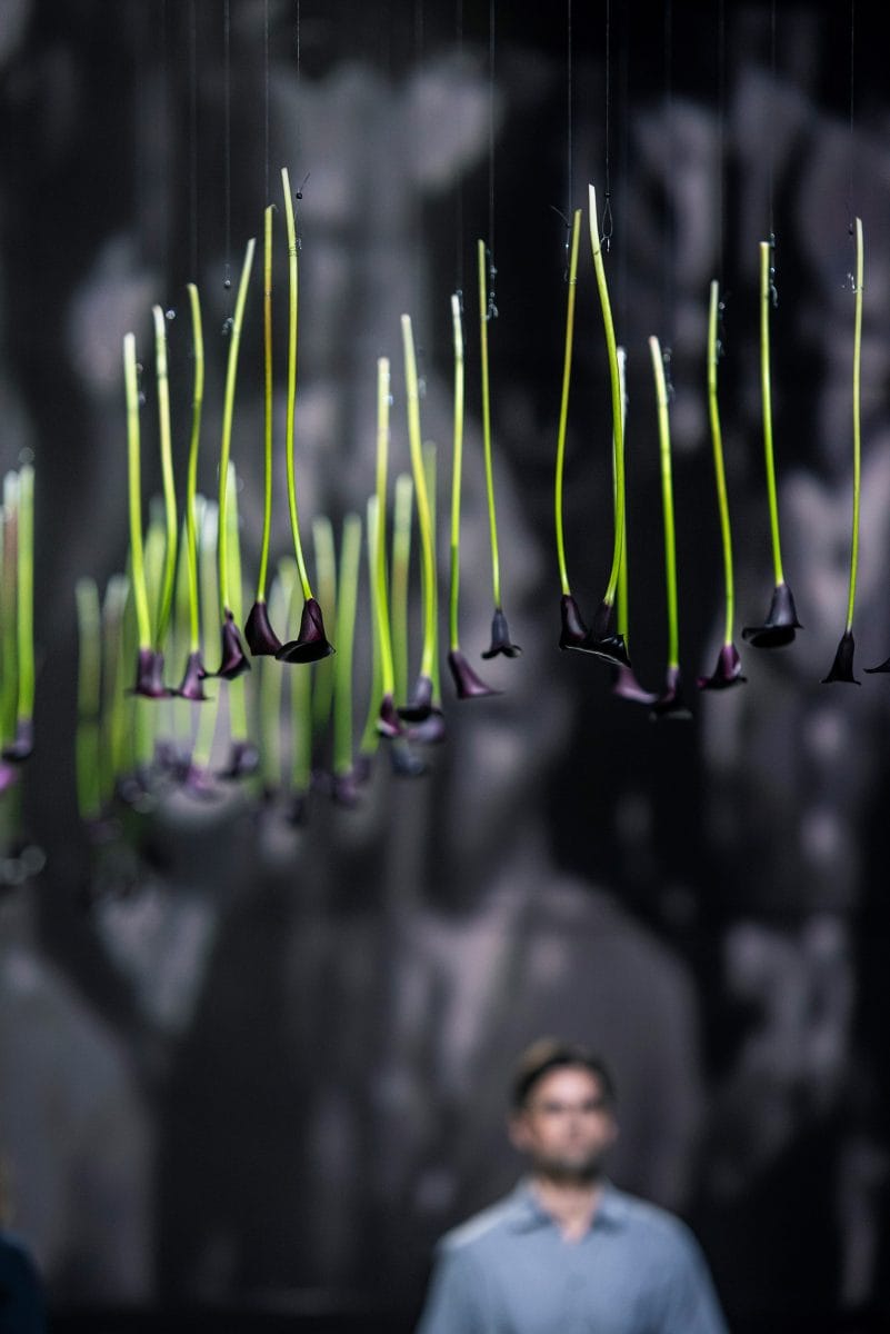 Svarta kallor hänger från taket i verket Vanmakt.