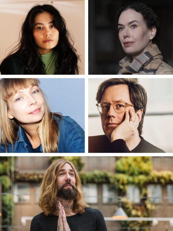 Fem olika porträttbilder på kvinnor och män som under våren ska delta med programpunkter i Artipelags och Art Notes utställningsprogram.