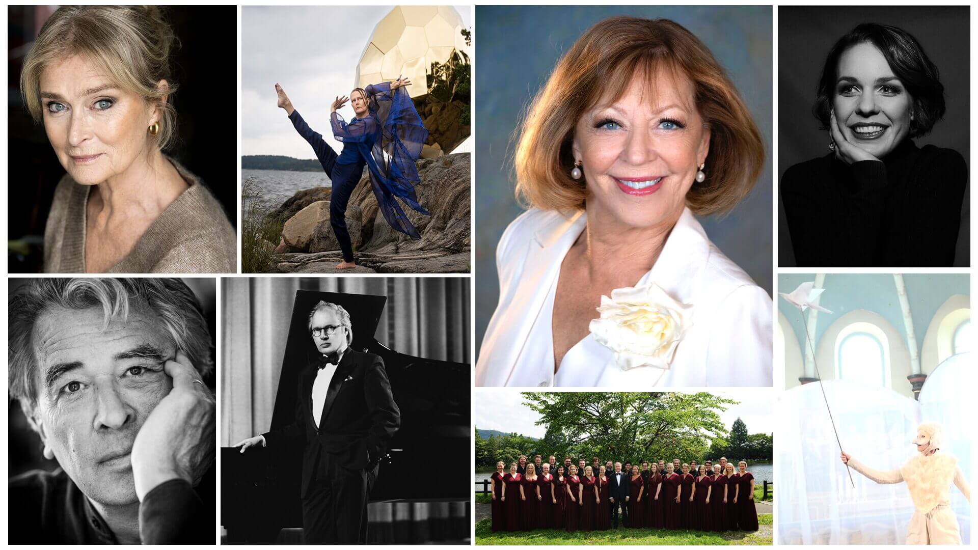 Lena Endre, foto Marica Rosengard. Virpi Pahkinen, foto José Figueroa. Lill Linfors, foto Maria Östling. Isabella Lundgren, foto Elvira Glänte. Staffan Scheja, foto Karl Gabor. Roland Pöntinen, foto Simon Larsson. Sofia Vokalensemble. Familjeföreställning Kvitter.